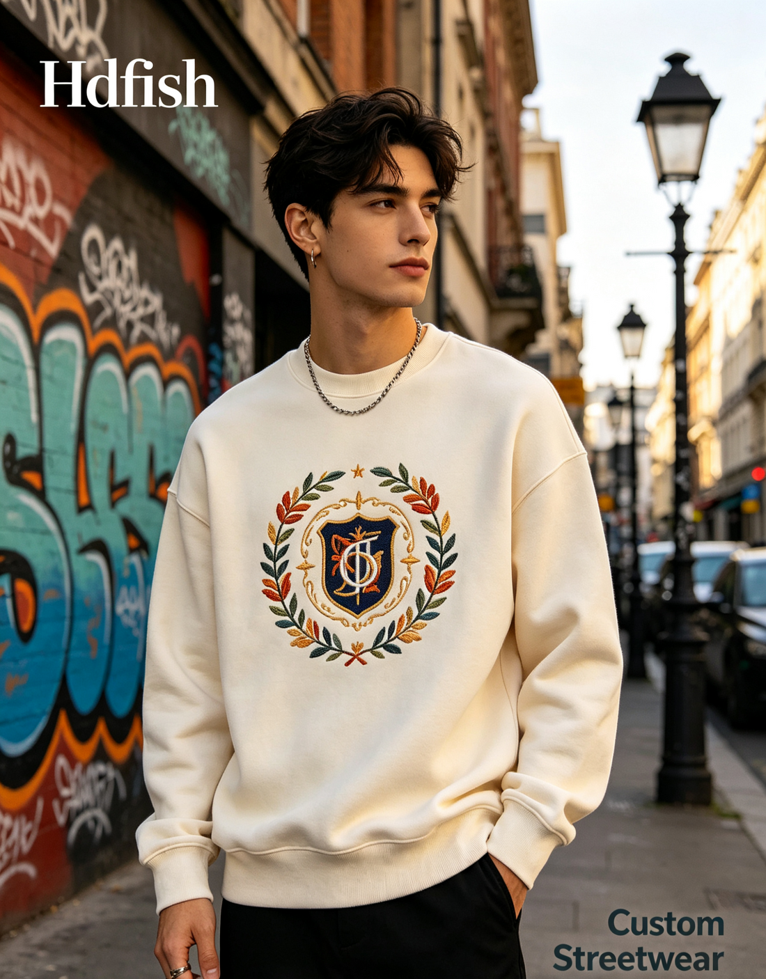 Hdfish close up gold embroidery craft custom sweatshirt OEM private label clothing manufacturing