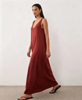 Haideyu OEM custom wine red V-neck sleeveless maxi slip dress loose full body walking shot women casual long dress