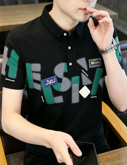 Black version letter print polo upper body display, anti-fade heat transfer printing for ODM custom daily wear tops