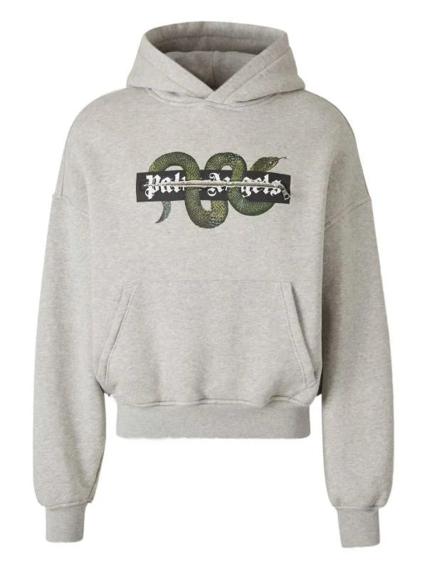Haideyu OEM custom processing heather grey cropped oversized men’s fleece hoodie flat product shot, gothic snake letter front print streetwear pullover for brand custom orders on haideyu.com