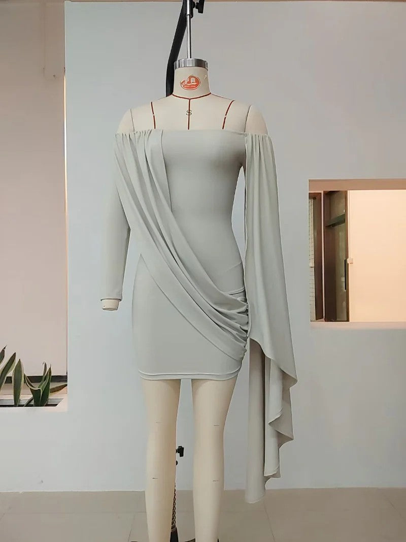 Haideyu OEM custom draped long sleeve midi dress stretch fabric private label custom bulk manufacturing low MOQ