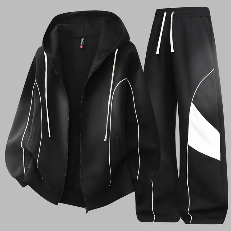 Black panel stripe full zip custom ODM tracksuit set