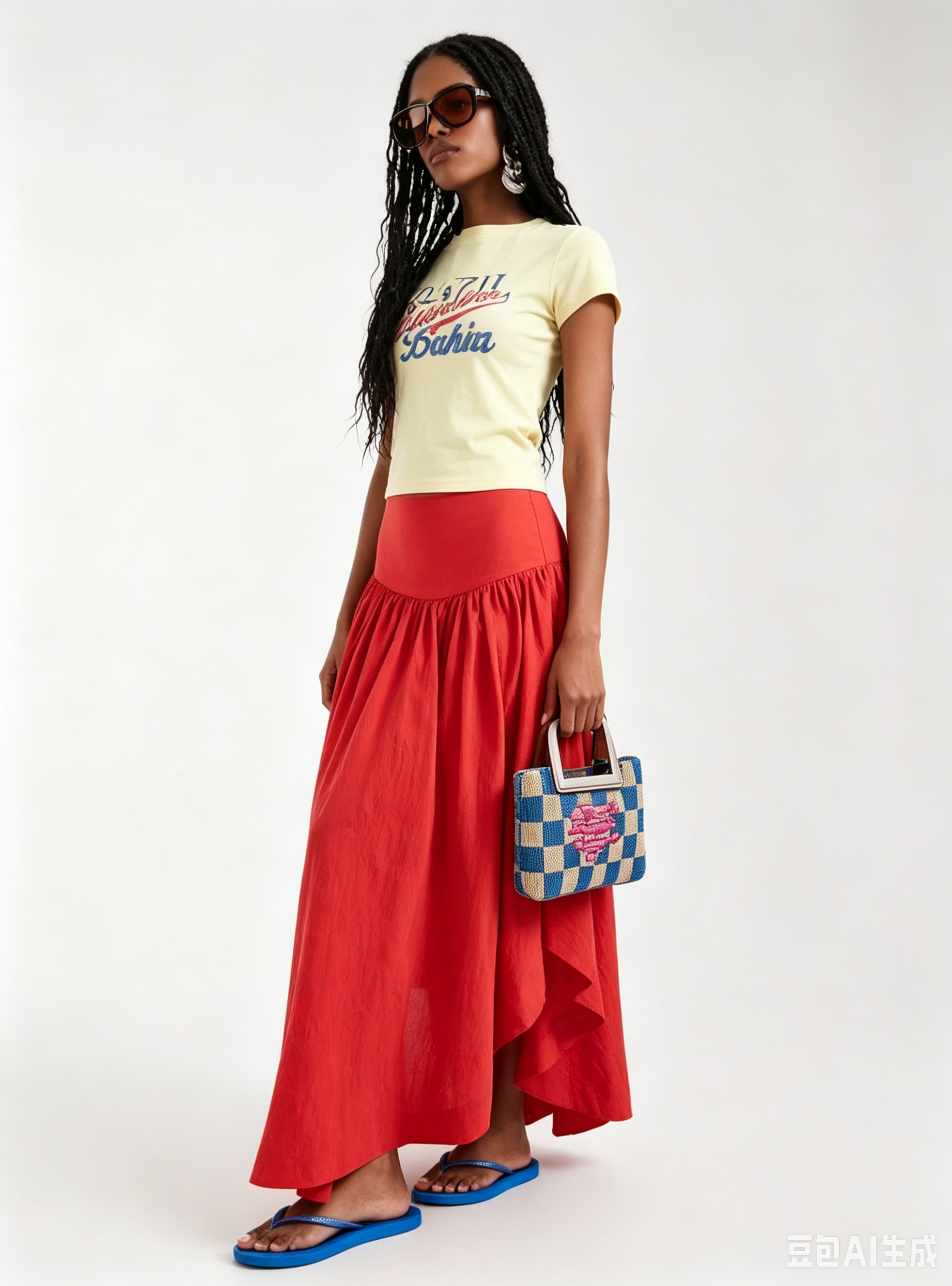 Hdfish OEM Red High Waist Maxi Skirt, dropped waist hitched design, flowy A-line hem, customizable women's casual long skirt, 50 MOQ