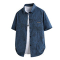 Hdfish navy blue allover graffiti letter print men loose short sleeve button down casual shirt custom OEM streetwear apparel