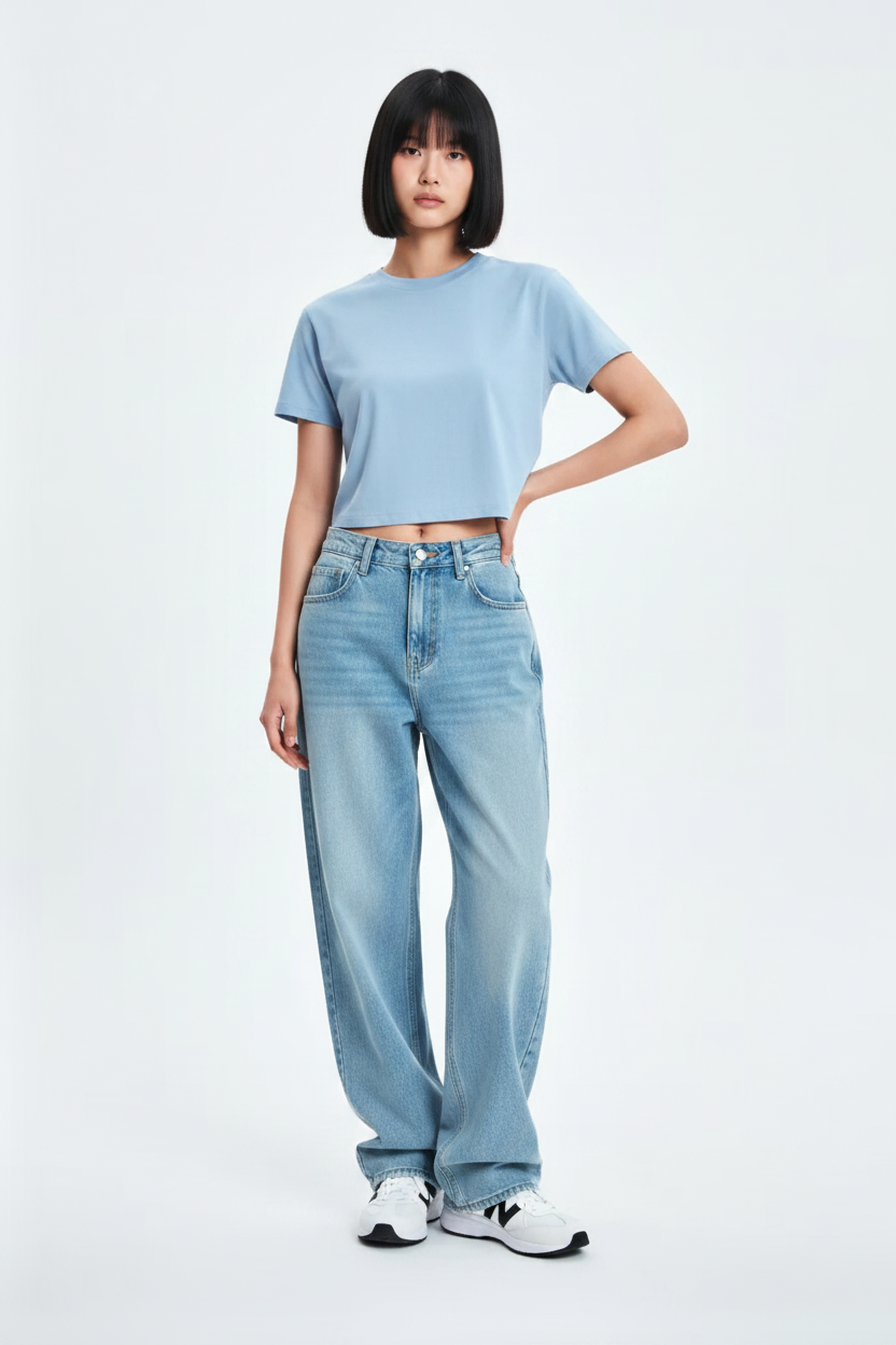 Custom Short Sleeve Cotton Cropped Streetwear T‑shirt