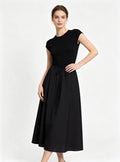 Haideyu Black Cap‑Sleeve Fitted Top and Drawstring Waist Flowy Midi Skirt Casual Two‑Piece Outfit, Custom Ladies Daily Apparel Private‑Label OEM ODM Manufacturing