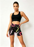 Haideyu women high‑waist biker shorts with colourful heart graffiti print, stretch fit athletic shorts, custom fitness bottoms OEM ODM apparel service