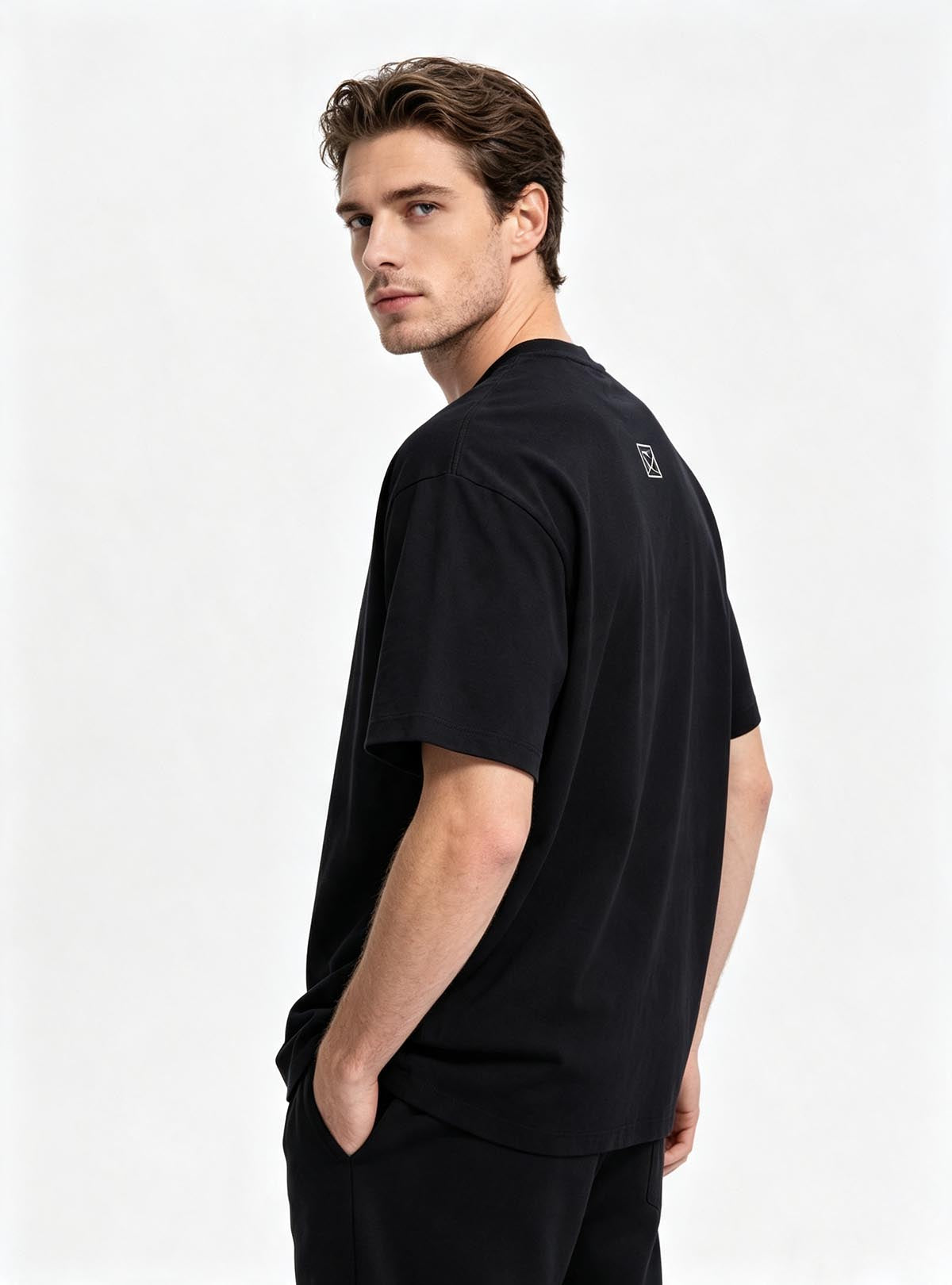 Haideyu Casual Loose‑Fit Black Short‑Sleeve Printed T‑Shirt, Front and Back Display Custom‑Made Men Tops for Private‑Label OEM ODM Manufacturing