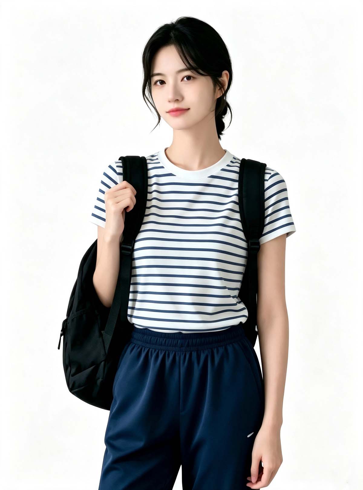 Haideyu Women Casual Striped Short Sleeve T-Shirt and Elastic Waist Shorts Set, Comfortable Daily Travel Outfit with Backpack
