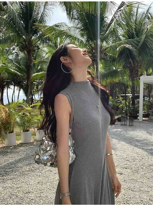 Custom Elegant Sleeveless Knit Long A-Line Gown Private Label custom manufacturing
