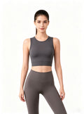 Haideyu Women Gray Racerback Sports Bra and High Waist Leggings Set, Soft Stretchy Athletic Wear for Gym Workout and Daily Active Life