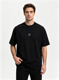 Haideyu Men Everyday Printed Black Crew Neck T‑Shirt, Studio Front View Male Model Outfit, Bespoke Apparel ODM Custom‑Production Service