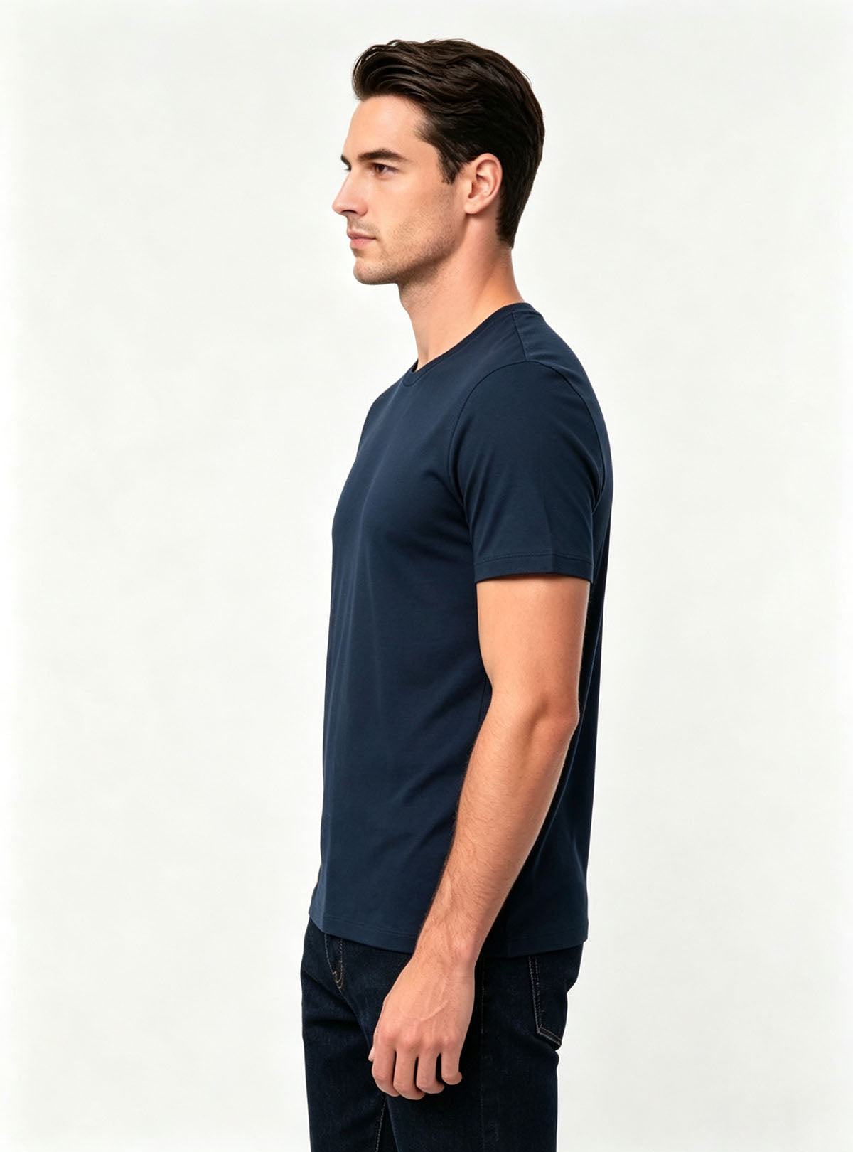 Haideyu men cotton t-shirt side view, vintage number graphic custom OEM short sleeve top