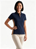 Haideyu Elegant Navy Color‑Block Short‑Sleeve Women Polo Shirt With Side Panel Detail, Smart‑casual Ladies Top and Trousers Outfit Custom Apparel Private‑Label OEM ODM Manufacturing