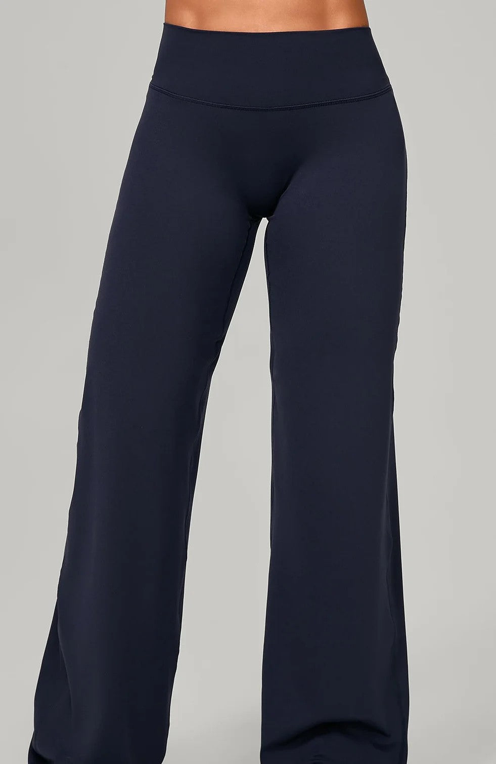 Navy naked-feel active bell bottom pants straight front fit photo, ODM custom women’s casual fitness wear