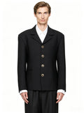 Haideyu ODM OEM gold button cropped black suit front view B2B custom apparel FOB
