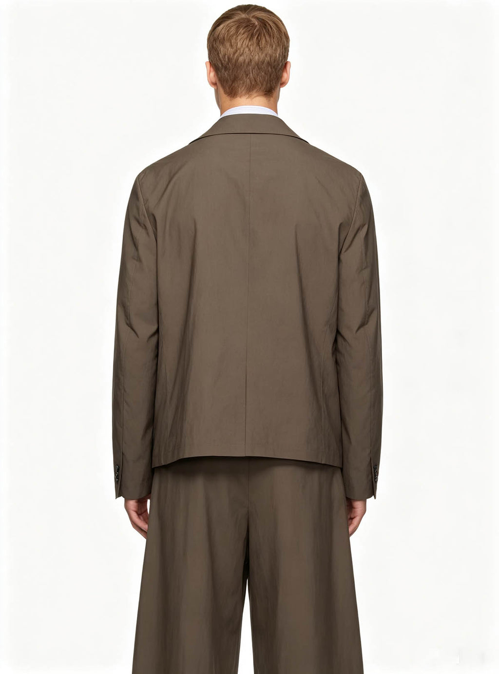 Haideyu casual brown tailored men’s suit back view, ODM OEM FOB custom apparel
