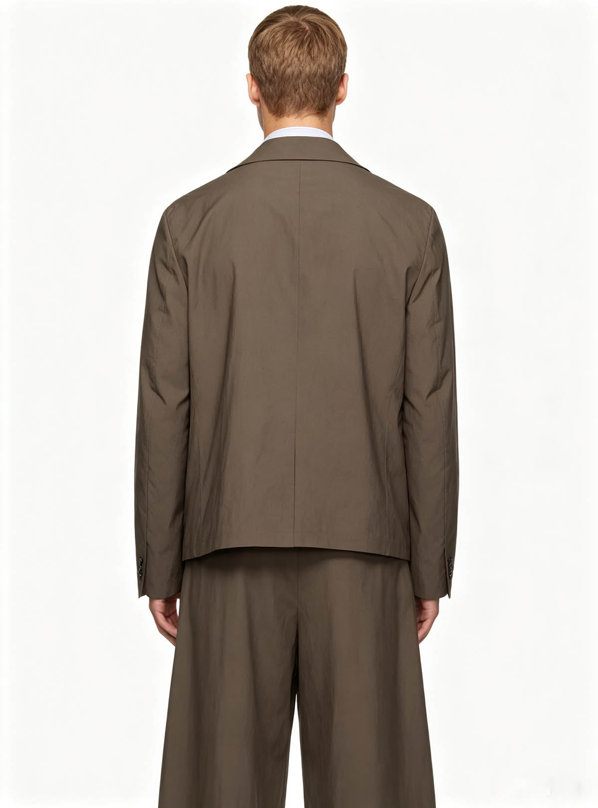 Haideyu casual brown tailored men’s suit back view, ODM OEM FOB custom apparel