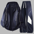 Haideyu OEM custom color block zip hoodie men two piece tracksuit navy full studio front product shot