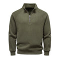 Haideyu OEM army green ribbed stand collar quarter zip men pullover sweatshirt front full shot blank custom top from haideyu.com