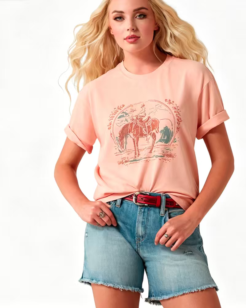 Haideyu OEM Vintage Graphic Print Crew Neck Cotton Short Sleeve Women T-Shirt
