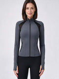 Haideyu OEM women mesh panel zip up yoga jacket, fitted long sleeve athletic jacket with thumb holes, custom activewear manufacturer BSCI factory