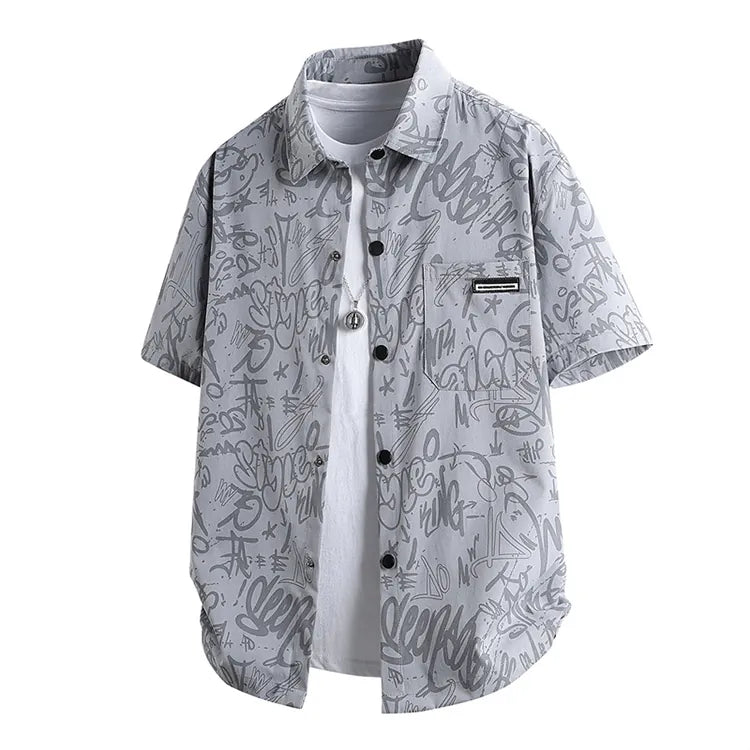 Haideyu private label custom printed short sleeve men shirt light grey collar fit showcase