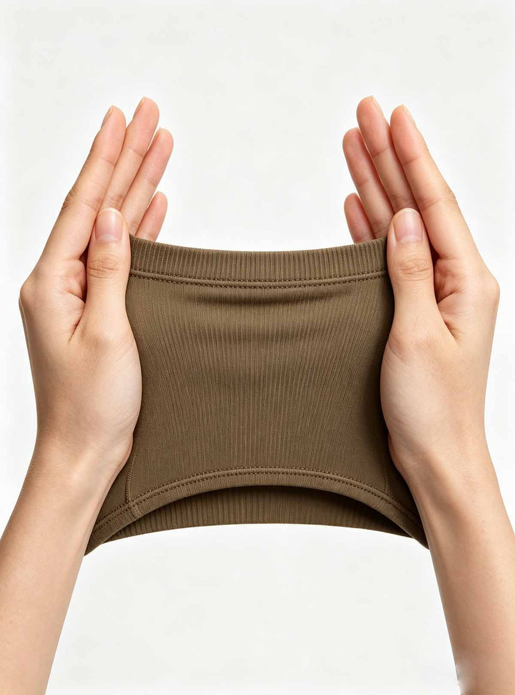 Haideyu stretch fabric closeup for custom women activewear set, olive brown yoga wear material detail OEM garment manufacturing