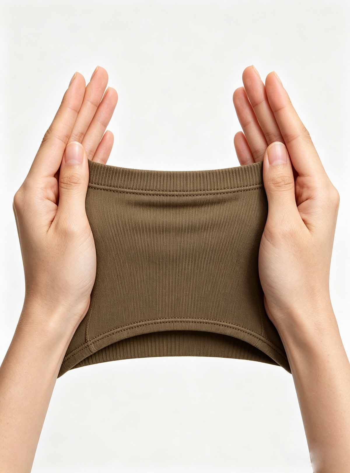 Haideyu stretch fabric closeup for custom women activewear set, olive brown yoga wear material detail OEM garment manufacturing