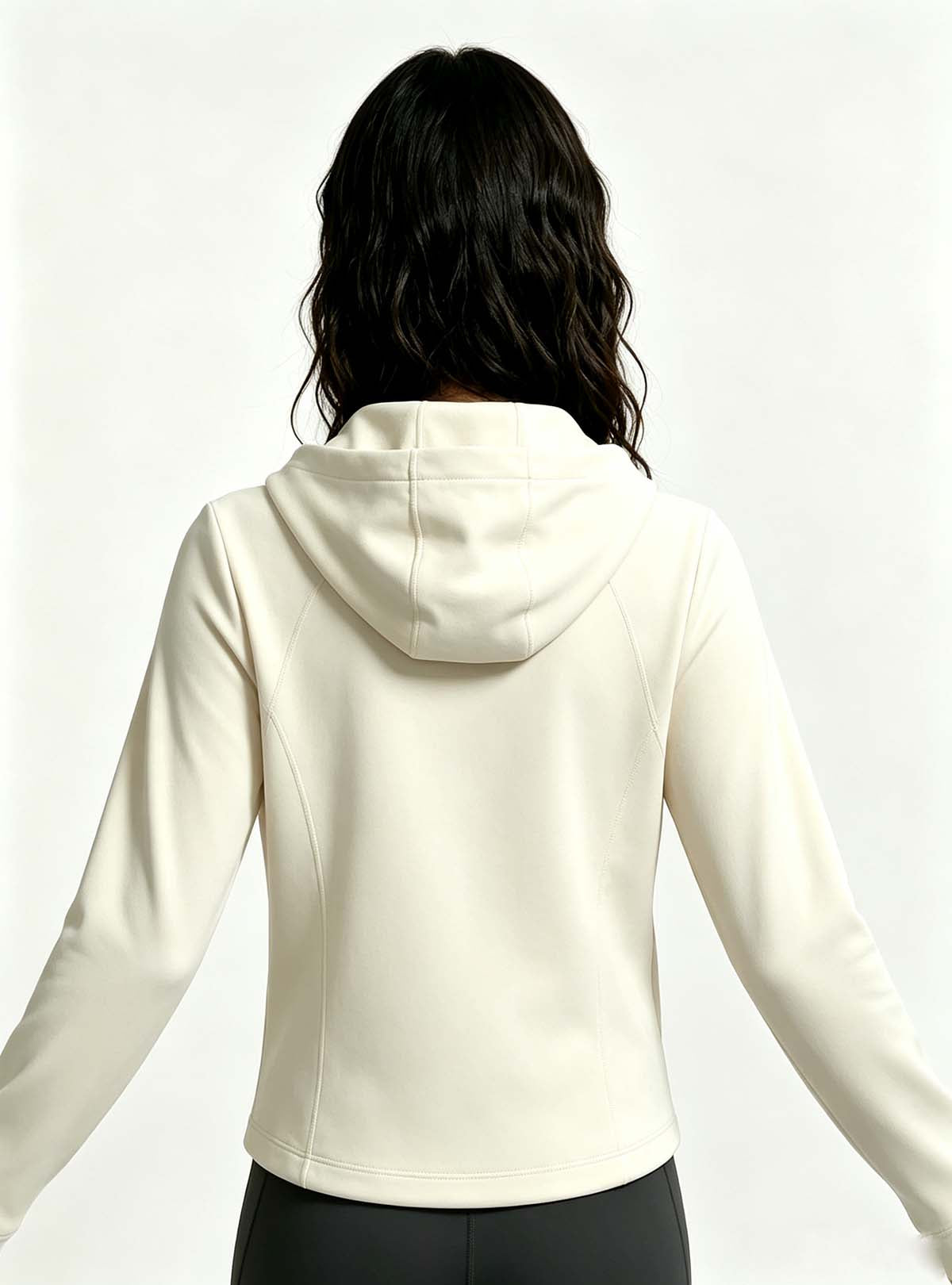 Haideyu OEM cropped full zip hooded yoga jacket back view, custom women activewear hoodie