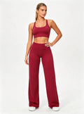 Haideyu Wine‑Red High‑Waisted Wide‑Leg Yoga Trousers, Front‑Angle Studio Photograph, Soft Stretchy Women Casual Active‑Wear for Private‑Label OEM ODM Manufacturing
