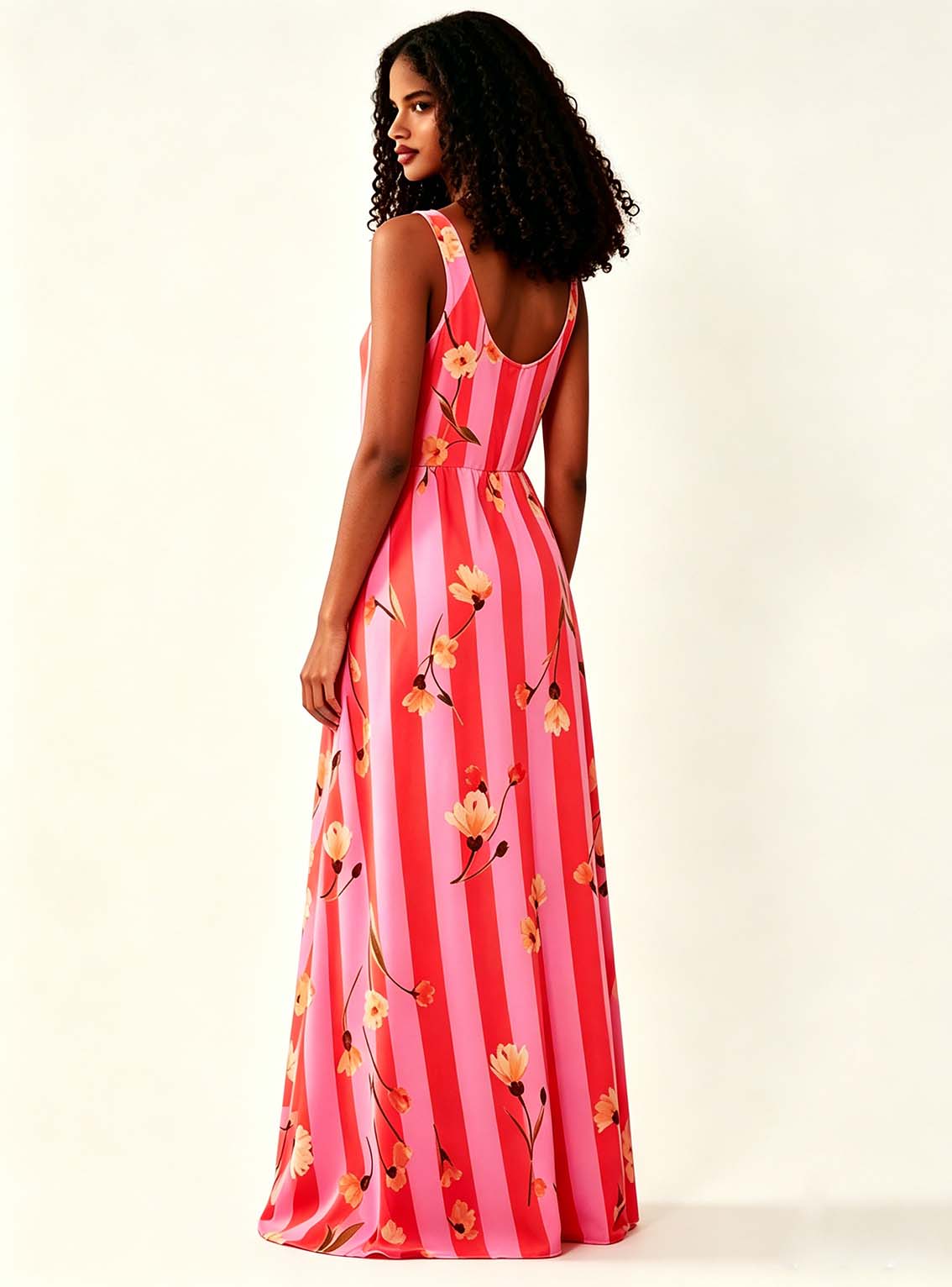 Haideyu factory custom women long floral print gown, side pose sleeveless striped summer dress bulk order OEM service