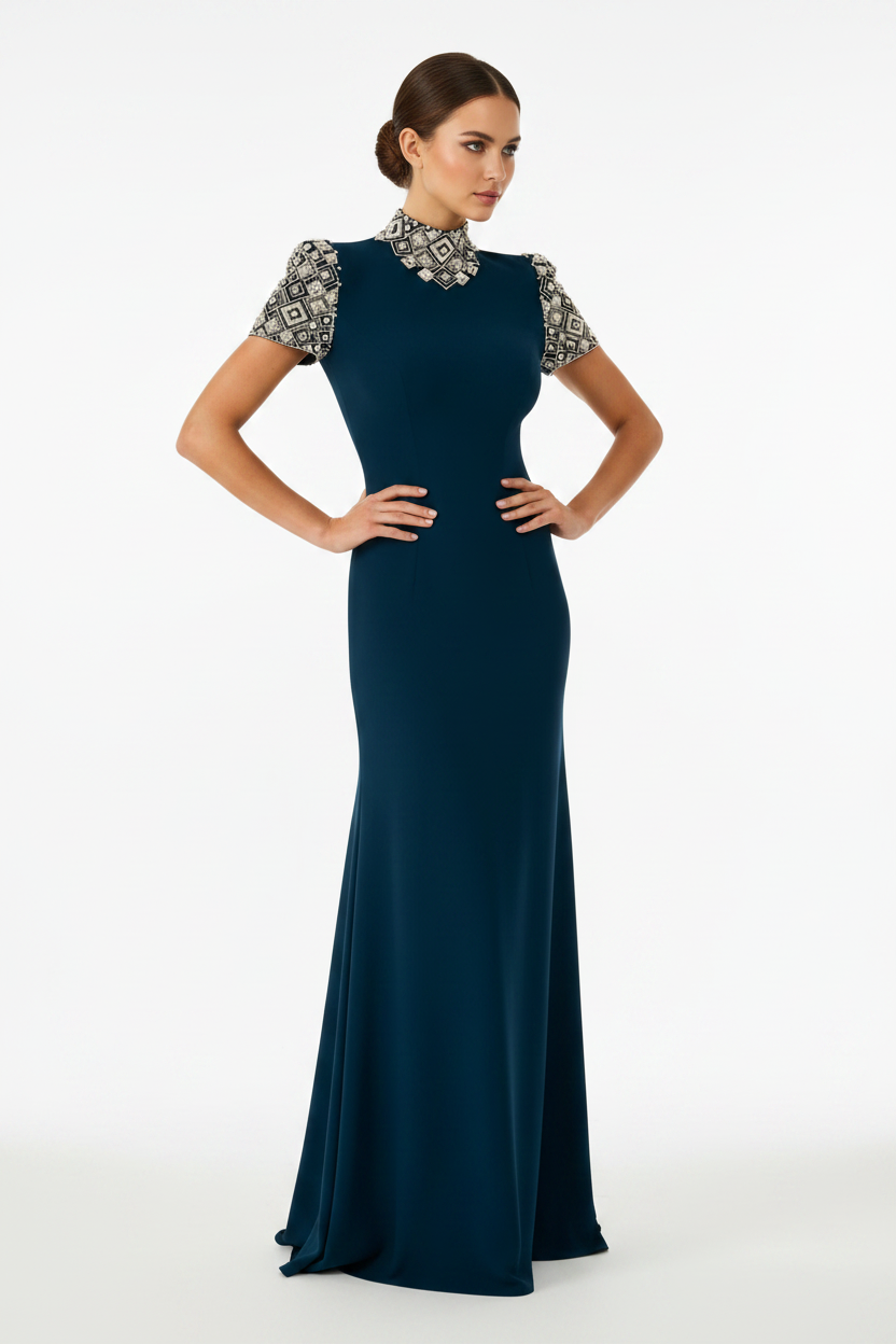 Custom‑made Strapless Beaded Maxi Dress For Wedding Guest & Banquet