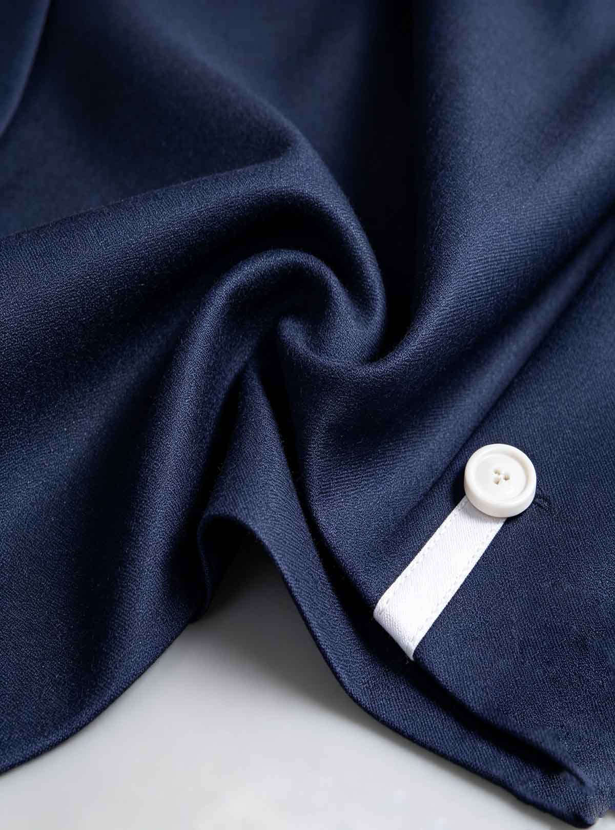 Premium navy suit fabric close‑up texture shot for Haideyu custom men formal two‑piece outfit
