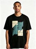 Haideyu men premium cotton black loose‑fit t‑shirt original minimalist geometric artwork front photograph, customizable OEM apparel