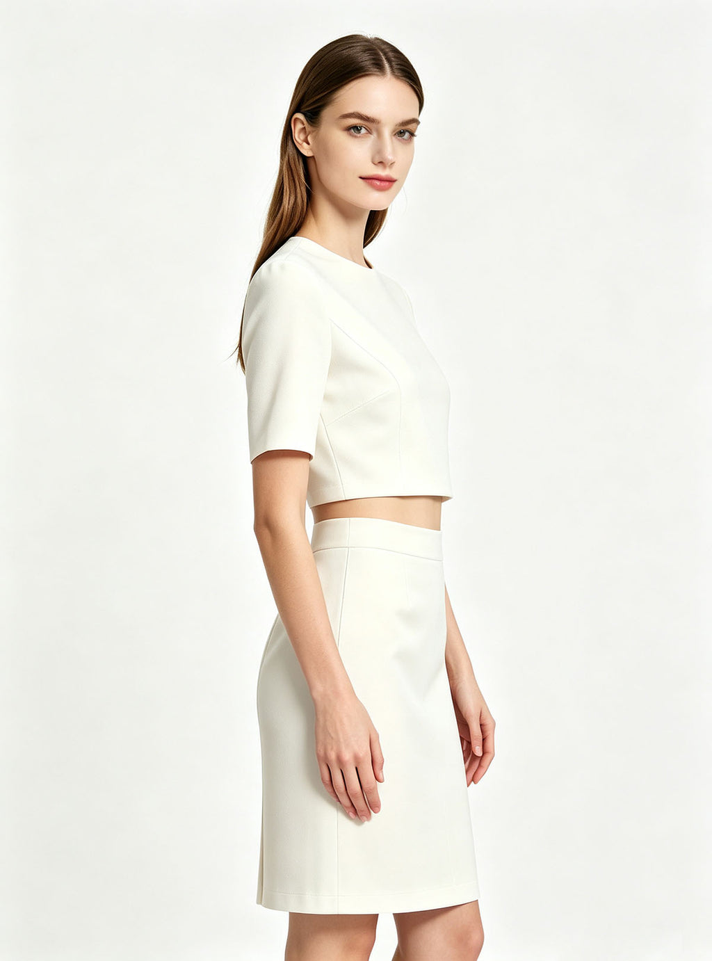 Haideyu custom high‑waist midi pencil skirt 45 degree shot, custom formal women apparel