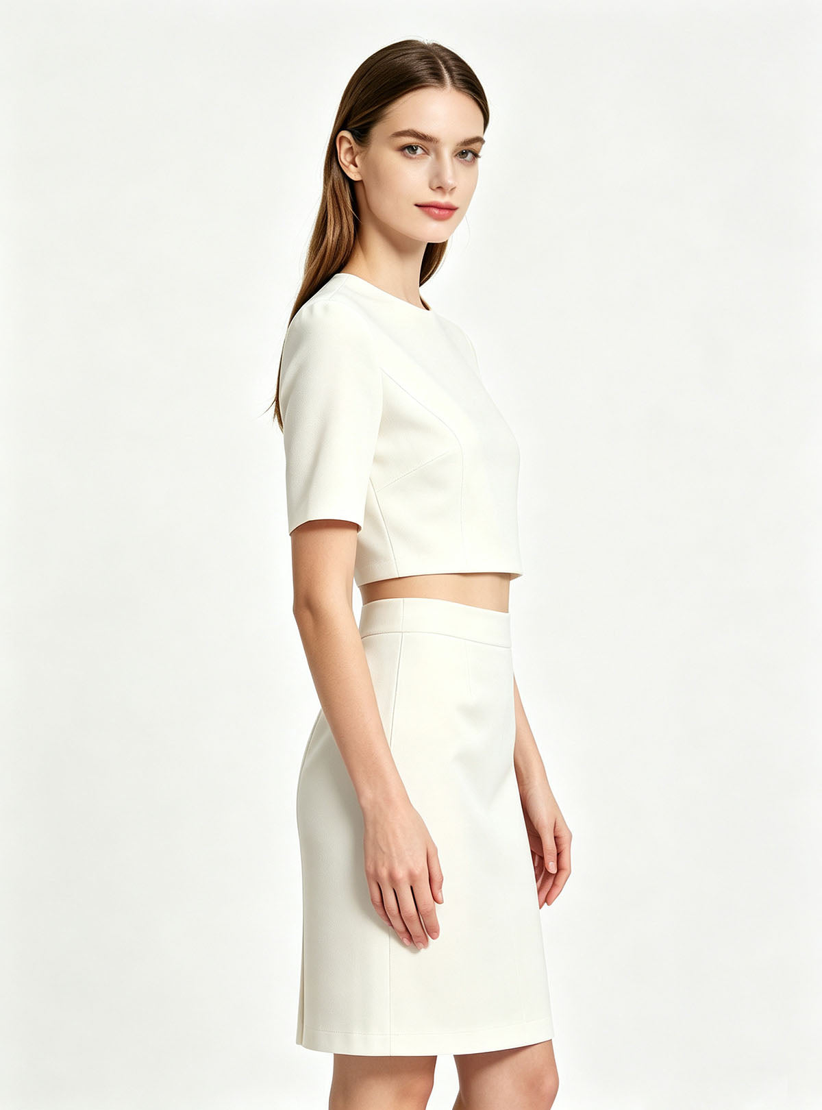 Haideyu custom high‑waist midi pencil skirt 45 degree shot, custom formal women apparel