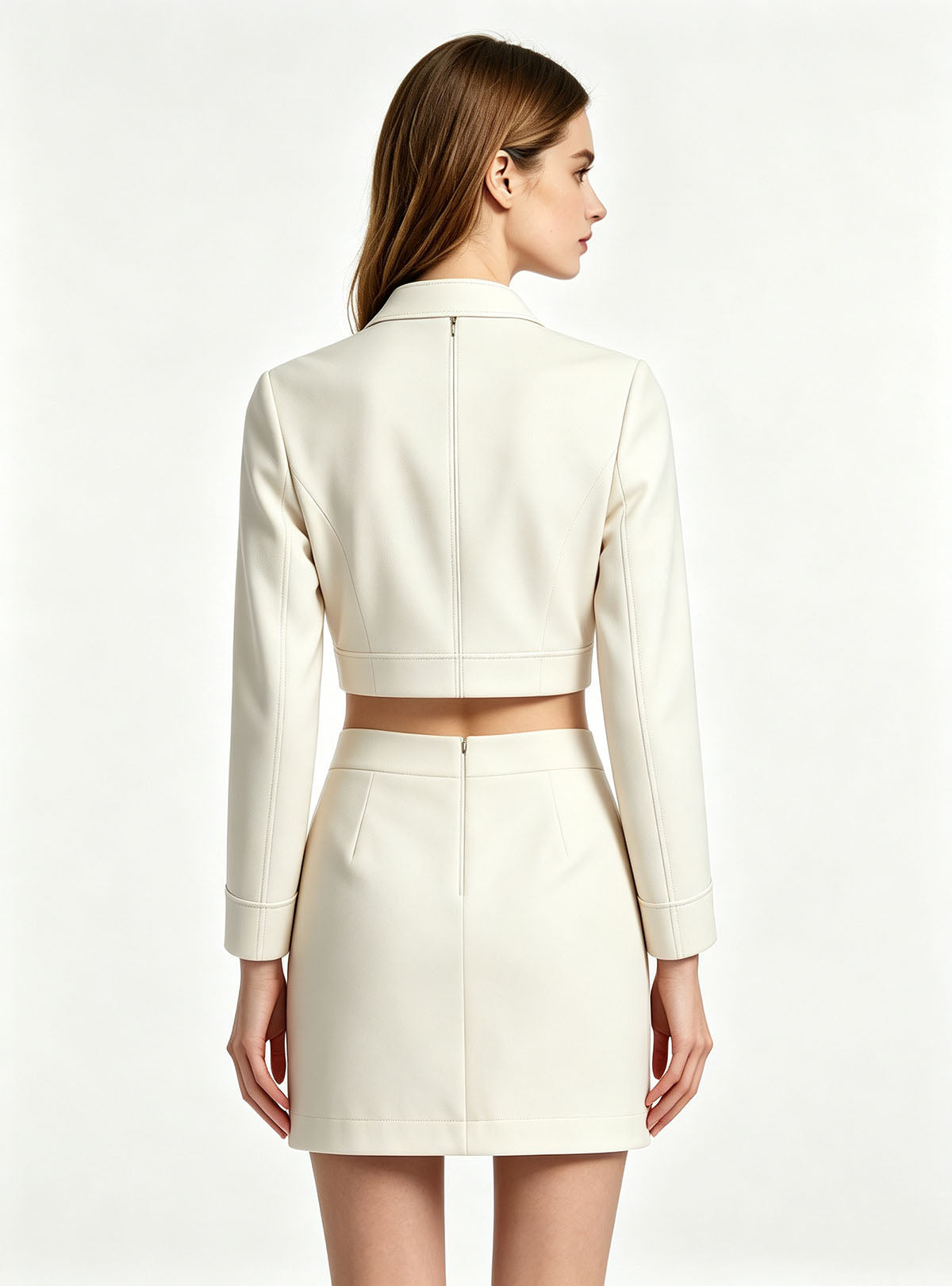Haideyu BSCI custom pencil midi skirt back view, hidden back zipper detail for women office wear
