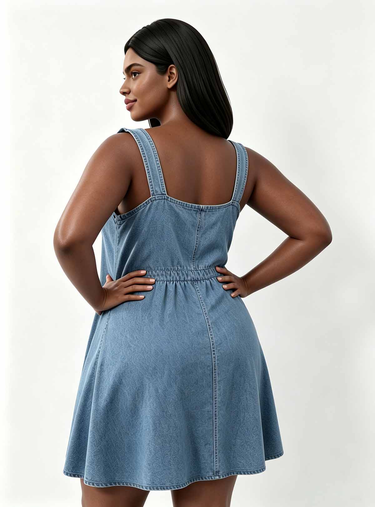 Haideyu ODM Women Plus‑Size Casual Denim Dress, Back View, Sleeveless A‑Line Short Dress