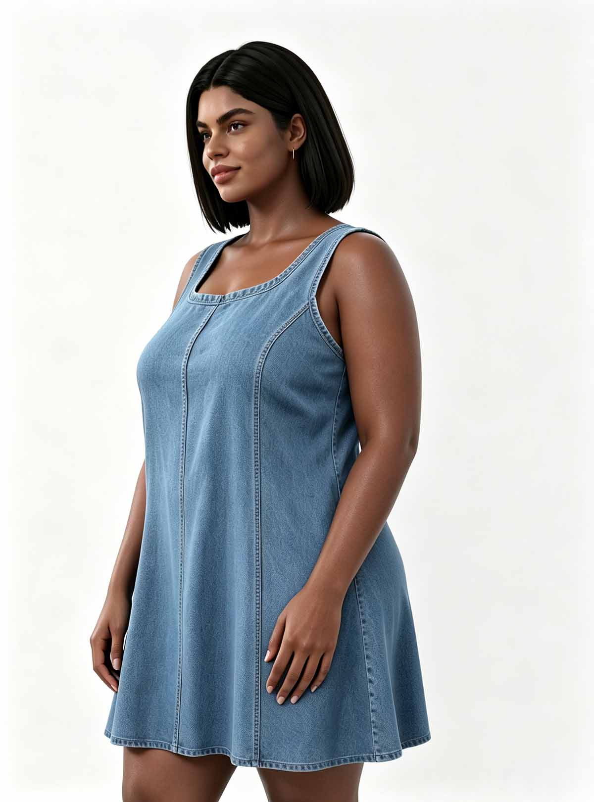 Haideyu Custom Women A‑Line Denim Mini‑Dress, Right‑Side View, Casual Sleeveless Apparel