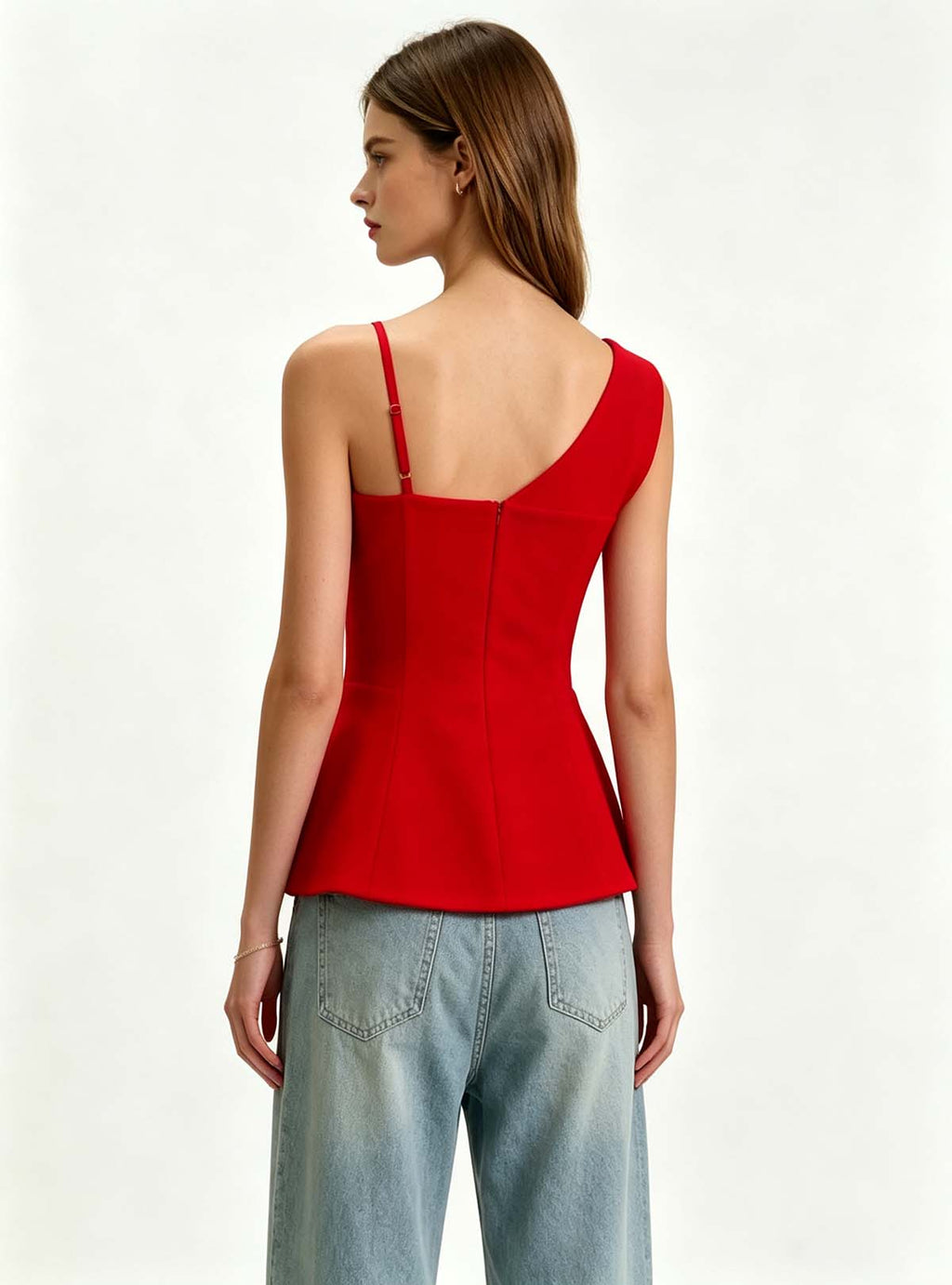 Haideyu ODM Custom‑made Sleeveless Peplum Blouse, Back View, Off‑the‑Shoulder Women Top