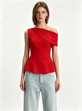 Haideyu OEM Custom Women Red Off‑Shoulder Peplum Top, Front View, Formal Sleeveless Blouse