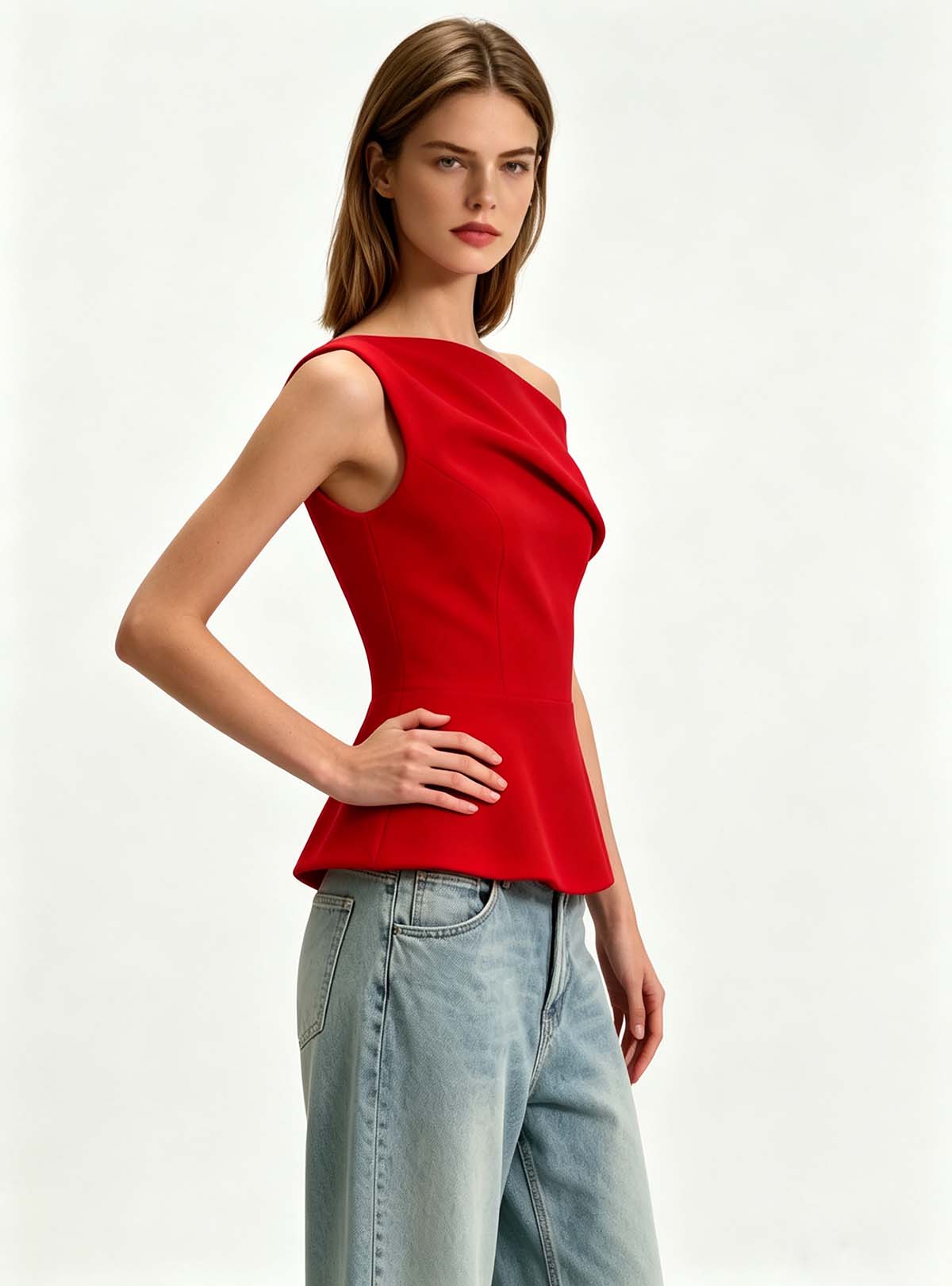 Haideyu Custom‑tailored Sleeveless Peplum Top, Right‑Side View, Women Party Blouse