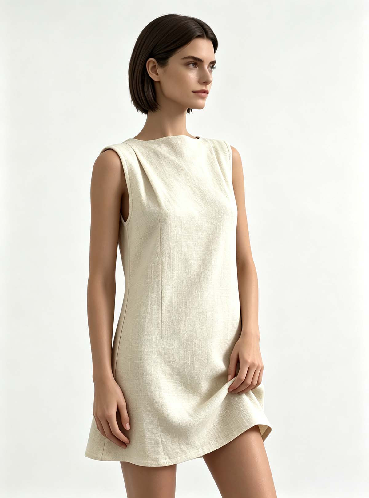 Haideyu Custom Loose‑Fit Casual Dress, Right‑Side View, Women Sleeveless Linen Outfit