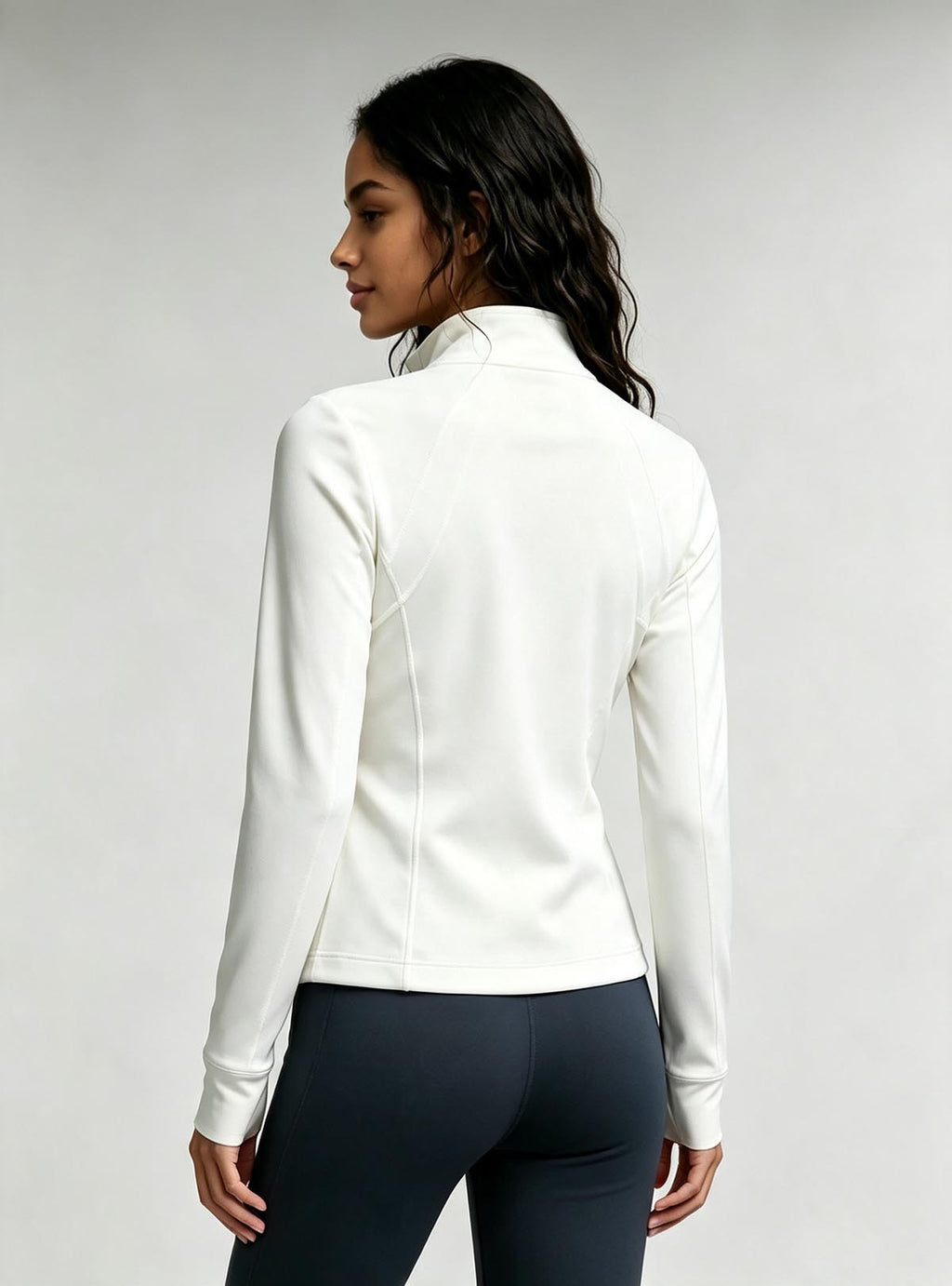 Haideyu Custom‑made Women Sports Jacket, Back View, High‑Neck Workout Outerwear