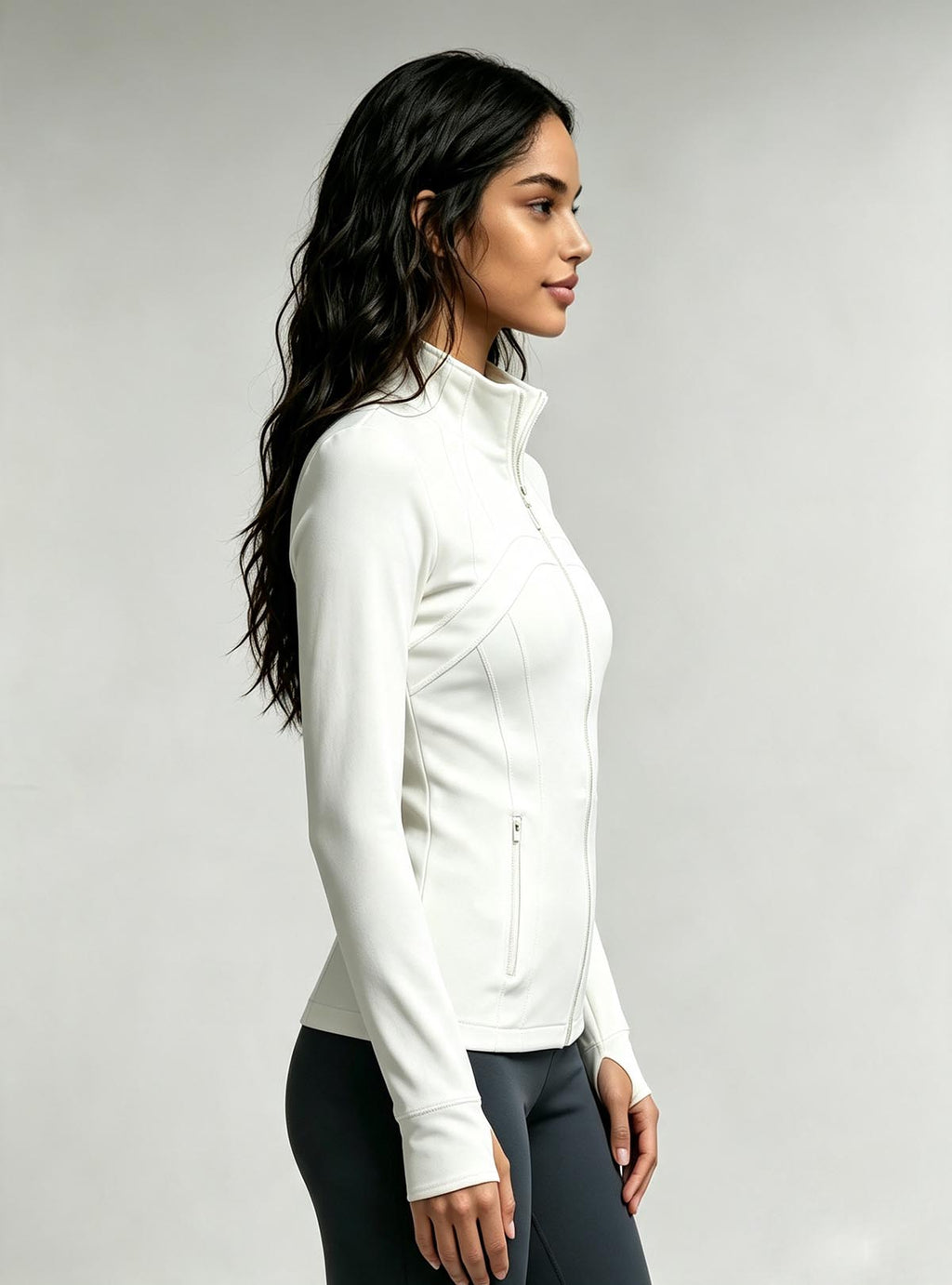 Haideyu Custom Women Long‑Sleeve Sports Coat, Right‑Side View, Gym Training Jacket