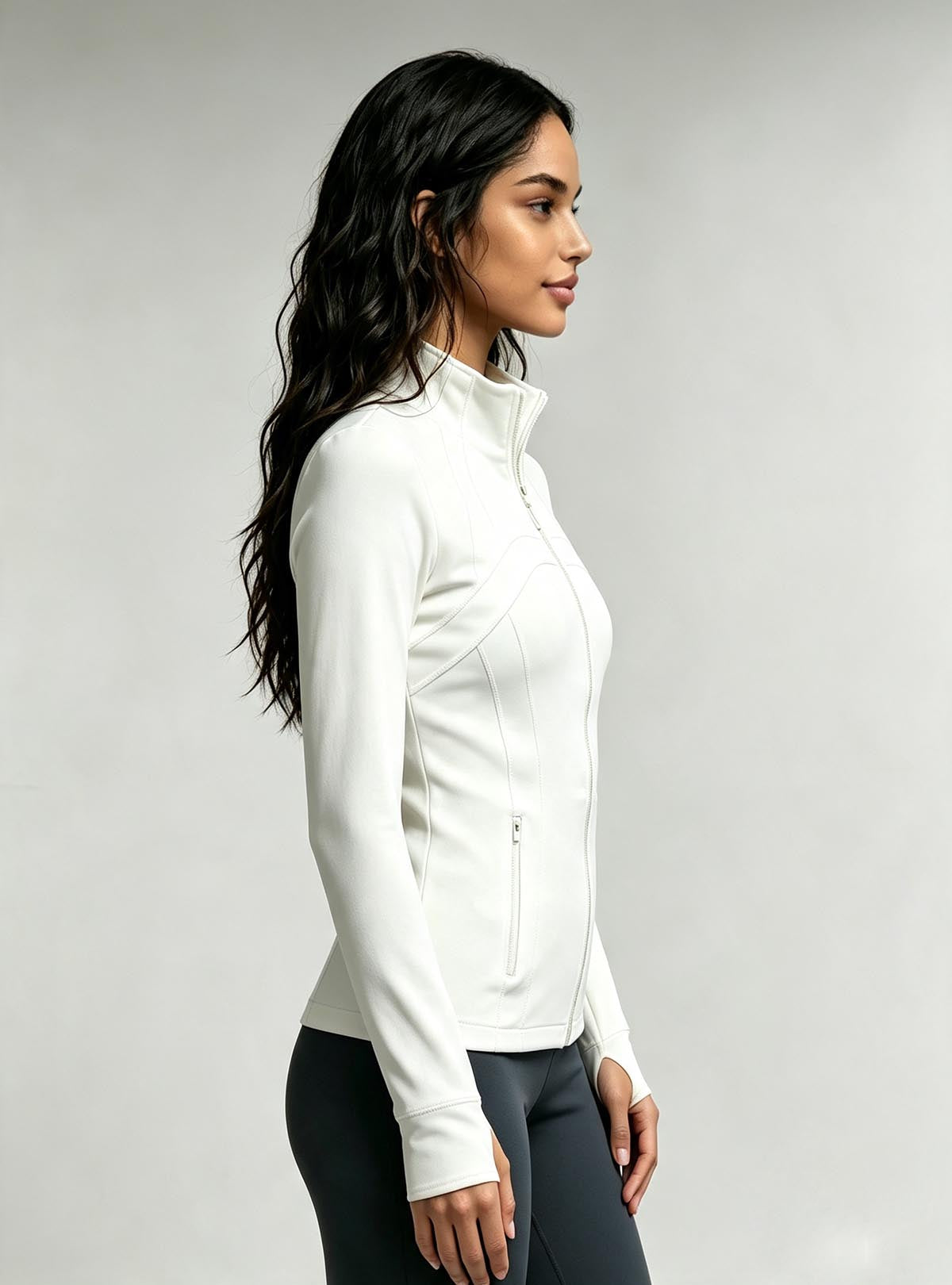 Haideyu Custom Women Long‑Sleeve Sports Coat, Right‑Side View, Gym Training Jacket