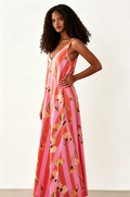 Hdfish Custom Floral Striped V-Neck Sleeveless Maxi Dress with Pockets OEM ODM