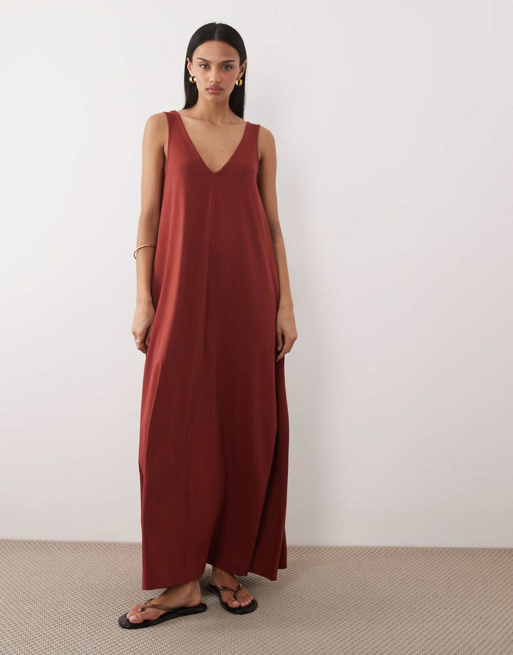 Hdfish Custom Relaxed Fit Sleeveless Rust Maxi Dress for Women