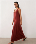 Hdfish Custom Solid Rust V-Neck Sleeveless Maxi Dress OEM ODM